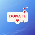 Donate button on blue background with hearts, waves and arrow. Royalty Free Stock Photo