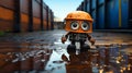 Adorable Cargopunk Toy Sculpture: Orange Figure In Helmet