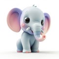 Adorable Cartoon Baby Elephant with Big Eyes on White Background