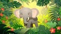 Adorable cartoon baby elephant in wild nature. Playful elephant. Concept of digital illustration, creativity, joyful Royalty Free Stock Photo
