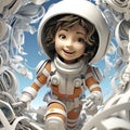 Adorable Cartoon Child Astronaut Ready for Space Adventure.