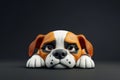 Adorable Cartoon Dog Illustration Sad Puppy with Brown and White Fur, Big Eyes, and Long Ears on Dark Background Cute and Royalty Free Stock Photo