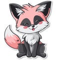 Cute cartoon fox with pink and black fur sitting and smiling