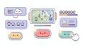 Cute Game UI Elements Cartoon Robot, Map, Cloud, Buttons Royalty Free Stock Photo
