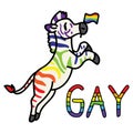 Adorable Cartoon Homosexual Zebra Clip Art. Gay Safari Animal Icon. Queer Flag Kawaii Motif Illustration Doodle in Flat Color.