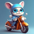 cute cat ride bike cartoon illustration ai generated Royalty Free Stock Photo
