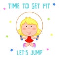 Time to get fit - adorable little girl and sports - rope jumping