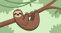 Cute Sloth Cartoon Hanging on Branch, Jungle Illustration Royalty Free Stock Photo