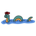 Adorable Cartoon Loch Ness Monster Clip Art. Wild Mythical Animal Icon. Hand Drawn Legendary Beast from Lake Mythology Motif