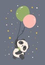 Adorable Cartoon Panda floating with balloon, nursery baby shower kid illustration Royalty Free Stock Photo