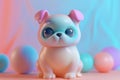Adorable Cartoon Puppy with Colorful Background and Glossy Balls