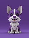 Adorable Cartoon Puppy with Purple and White Fur Sitting in a Happy Pose on a Solid Purple Background Cute Animated Dog Character Royalty Free Stock Photo