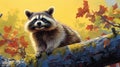 Adorable cartoon raccoon painting - generative AI, AI generated