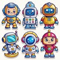 Adorable cartoon robots and astronaut Royalty Free Stock Photo