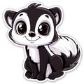 A cute cartoon skunk with big eyes is sitting and looking at you