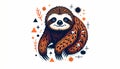 An adorable cartoon sloth, designed with eye-catching colors and geometric elements Royalty Free Stock Photo