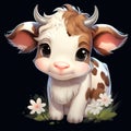 Adorable Cartoon-Style Clipart of a Cute Baby Cow with Flowers on White Background AI Generated Royalty Free Stock Photo