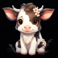 Adorable Cartoon-Style Clipart of a Cute Baby Cow with Flowers on White Background AI Generated Royalty Free Stock Photo