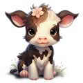 Adorable Cartoon-Style Clipart of a Cute Baby Cow with Flowers on White Background AI Generated Royalty Free Stock Photo
