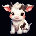 Adorable Cartoon Style Clipart of a Cute Baby Cow with Little Hearts on White Background AI Generated Royalty Free Stock Photo