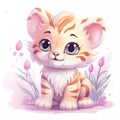 Adorable cartoon tiger cub with big, expressive eyes and a playful stance, digital art Illustration for children Royalty Free Stock Photo