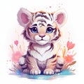 Adorable cartoon tiger cub with big, expressive eyes and a playful stance, digital art Illustration for children Royalty Free Stock Photo