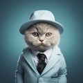 Adorable Cat In Business Suit And Hat - Hyper-realistic Stock Photo