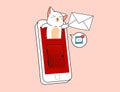 Adorable cat character is telling you that you got new mail Royalty Free Stock Photo