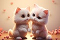 Adorable cat couple, hearts, 3D illustration for Valentines Day card