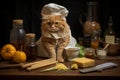 Adorable cat dressed as a chef in the kitchen, preparing nutritious meals for animals