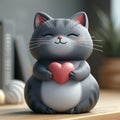 Adorable cat holding a heart, symbol of feline love. Royalty Free Stock Photo