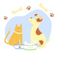 Adorable Cat and Puppy Flat Vector Illustration