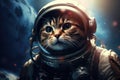 An adorable cat wearing a space suit and helmet explores the cosmos like a seasoned astronaut., Science fiction space wallpaper