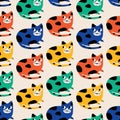 Adorable cats hand drawn vector illustration. Funny colorful kittens seamless pattern for kids fabric. Royalty Free Stock Photo