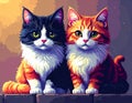 Adorable Cats Sitting Side by Side on a Surface Royalty Free Stock Photo