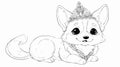 Adorable Chibi Princess Coloring Page with Cute Corgi Fantasy Image Royalty Free Stock Photo
