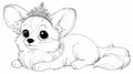 Adorable Chibi Princess Coloring Page with Cute Corgi Fantasy Image Royalty Free Stock Photo