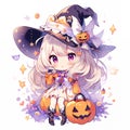 Adorable Chibi Witch Girl in Halloween Royalty Free Stock Photo