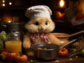 Adorable chick chef cooking in cozy lighting