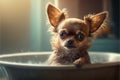 Adorable Chihuahua dog in a bath, vintage setting