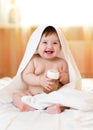 Adorable child baby drinking water from bottle Royalty Free Stock Photo