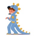 Adorable Child Character Dons Blue Dinosaur Costume, Bringing Prehistoric Charm To Life With Playful Antics