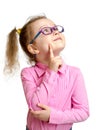 Adorable child in glasses looking up isolated Royalty Free Stock Photo