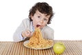 Adorable child hungry at the time of eating