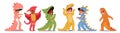 Adorable Children Boys And Girls Characters Dressed As Dinosaurs, Bringing Prehistoric Fun To Life. Colorful Costumes