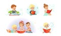 Adorable Children Reading Fairytale Fantasy Books Set, Fairy Magical Adventures, Kids Imagination Concept Cartoon Vector