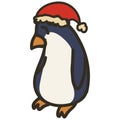 Adorable Christmas Penguin Clip Art. Arctic Animal Icon. Hand Drawn kawaii Polar Bird Motif Illustration Doodle In Flat Color. Royalty Free Stock Photo