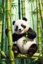 Adorable and chubby panda cub, sitting on a bamboo stalk in a breathtaking forest, with flopping ears, cartoon, anime art Royalty Free Stock Photo