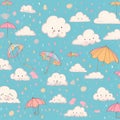 Adorable Cloudscape: Illustration of Cute Clouds in a Childlike and Playful Style, Sparking Whimsical Wonder AI-Generated Royalty Free Stock Photo