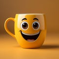 Adorable coffee cup persona on yellow backdrop, sporting a grin Copy friendly atmosphere Royalty Free Stock Photo